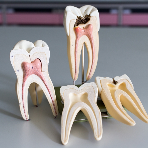 Model showing healthy tooth compared to damaged tooth in need of extraction