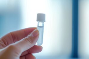 Hand holding saliva sample 